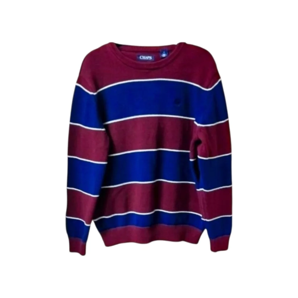CHAPS Men's burgundy & blue striped crew neck Sweater Size large NEW